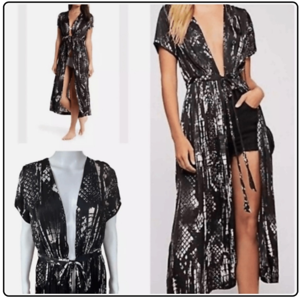 Intimately Free People So Long Robe In Black Combo Snake Print Short Sleeve sz M